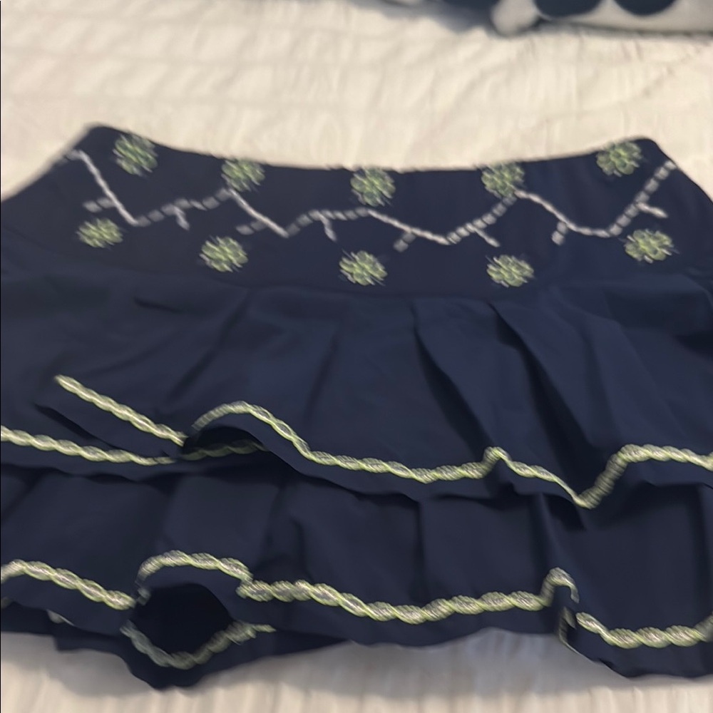 Lucky in Love Navy Skater Skirt with Green Accents